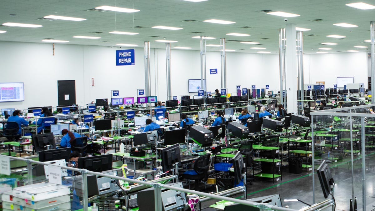 The repair floor at Samsung's mail-in repair facility in Irving, Texas.