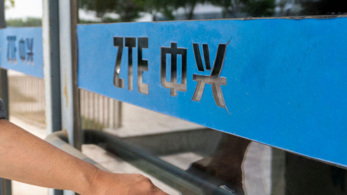 Sign on a door to ZTE&apos;s research institute in Tianjin Binhai New Area