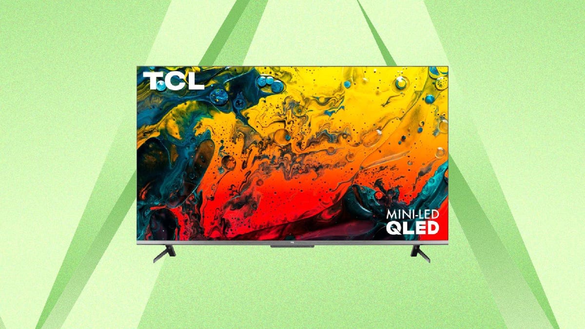 A TCL 6-Series TV against a green background.