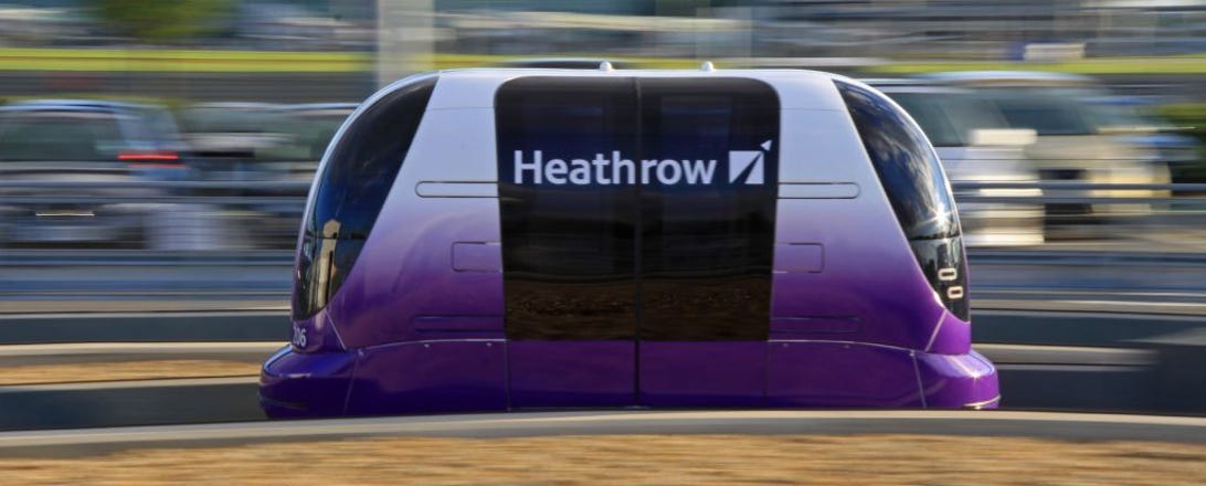 Driverless electric pods at Heathrow Airport.