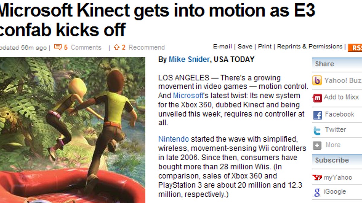 USA Today Kinect story