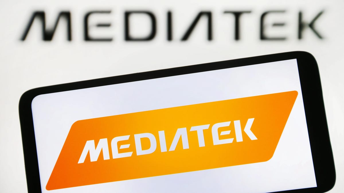 A smartphone with a MediaTek logo on its screen.