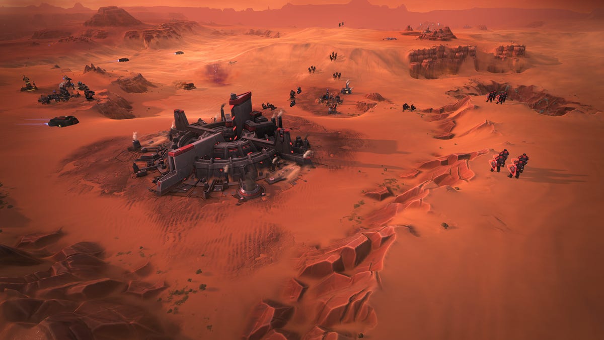 A military base surrounded by red sands in Dune: Spice Wars