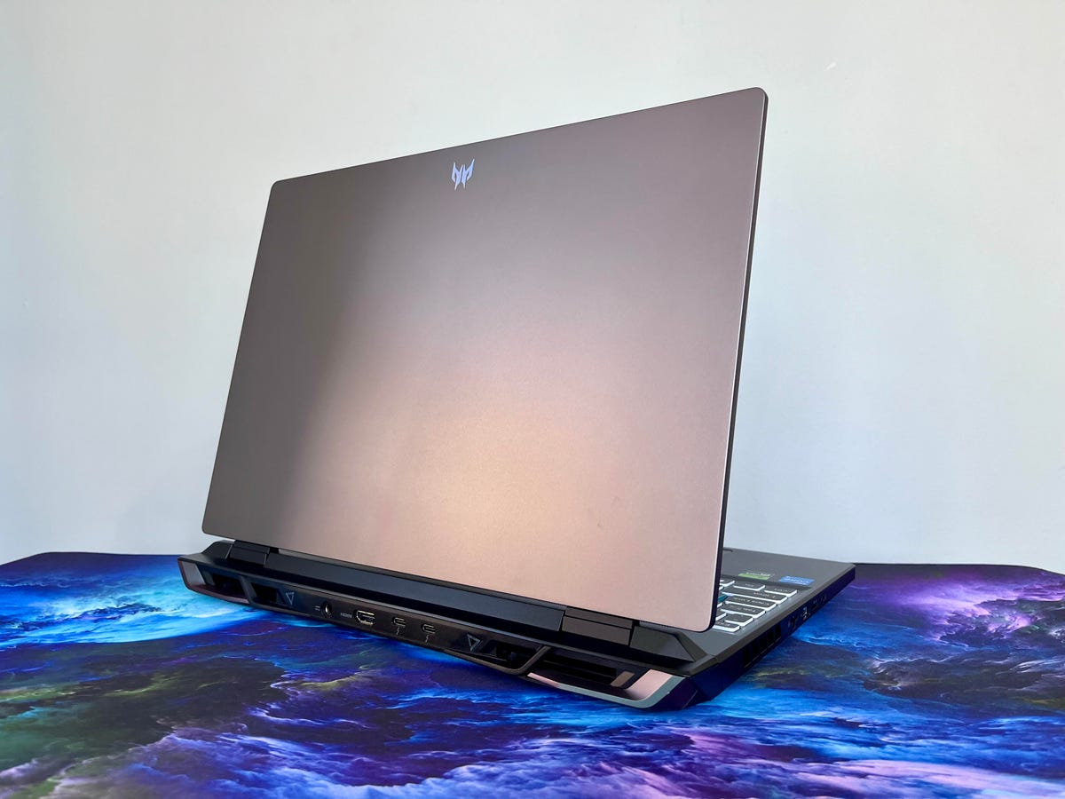 Acer Predator Helios Neo 16 turned to show aluminum top cover