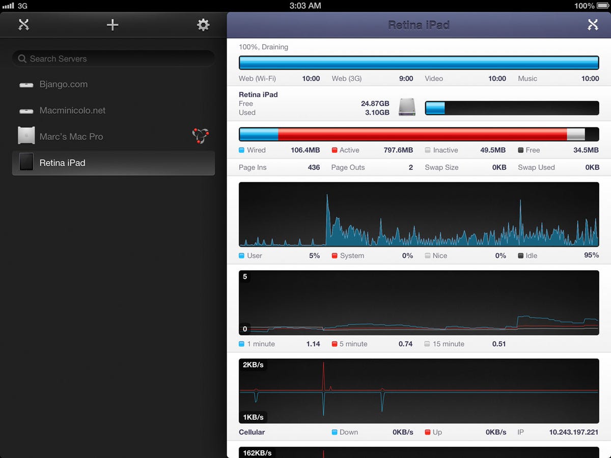 iStat lets you monitor your iPhone, iPod Touch, or iPhone as well as remotely monitor servers and PCs.