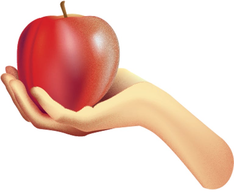Illustration of an apple in a person's hand