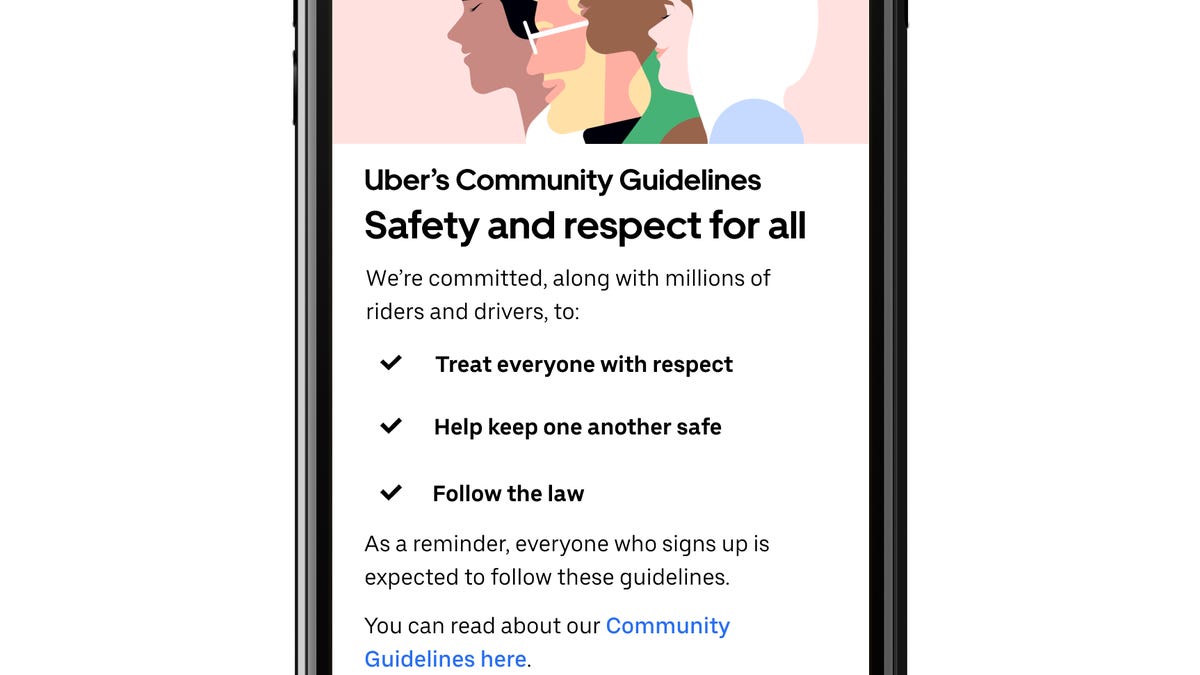 Smartphone screen showing Uber's community guidelines