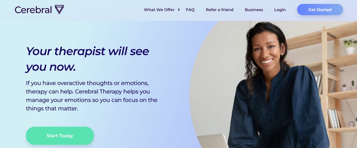 Screenshot of Cerebral's therapy information page