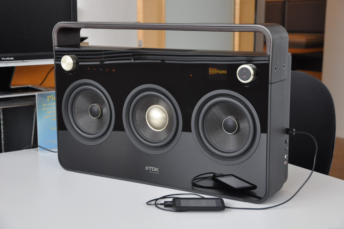 Photo of TDK three speaker boombox.