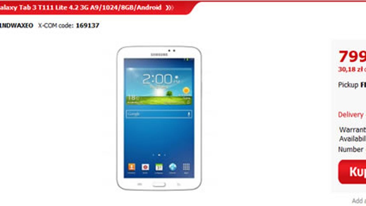 The Galaxy Tab 3 Lite is already up on one retailer&apos;s site.