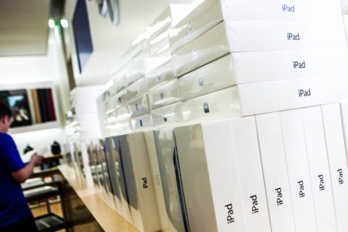 Third-generation iPads piled up at Apple's Palo Calto, Calif. store during the product's launch back in March.