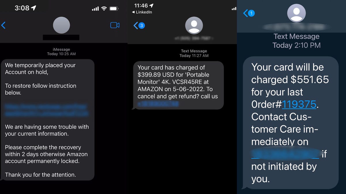 A trio os sA trio of scam messages spotted by Amazon that were sent by cyber criminals trying to impersonate Amazon.ca