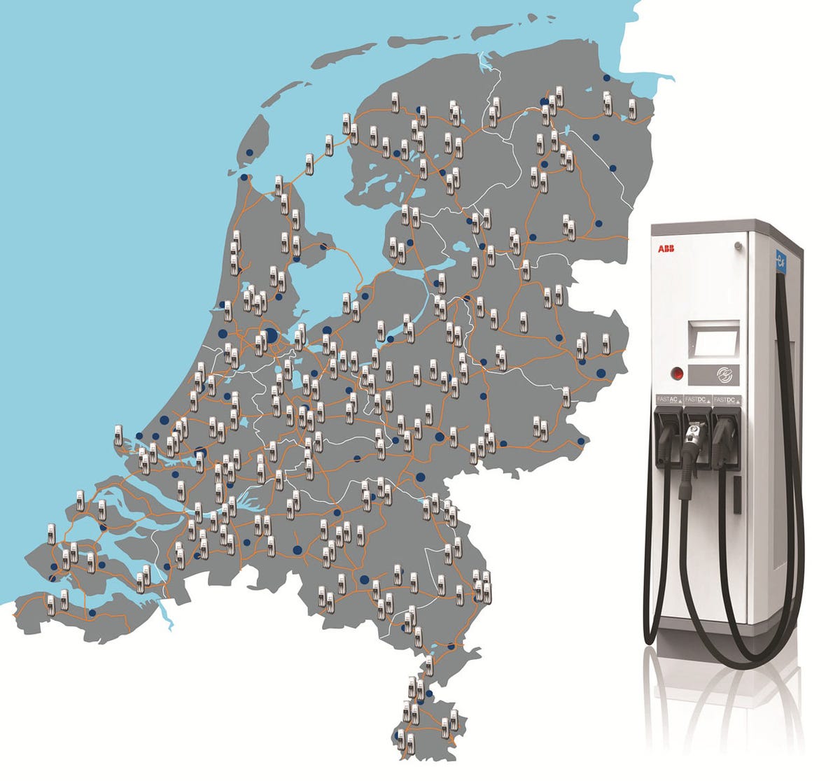 The planned Fastned electric-vehicle charging station network in the Netherlands.