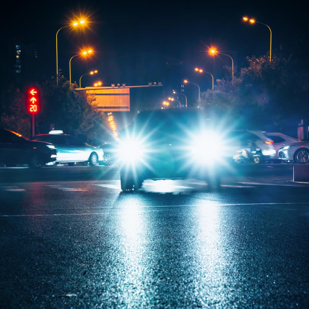 Tips for driving at night - A. Reducing glare from oncoming headlights