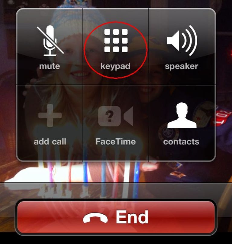 Tap the Keypad button while on a call to access a numeric keypad.