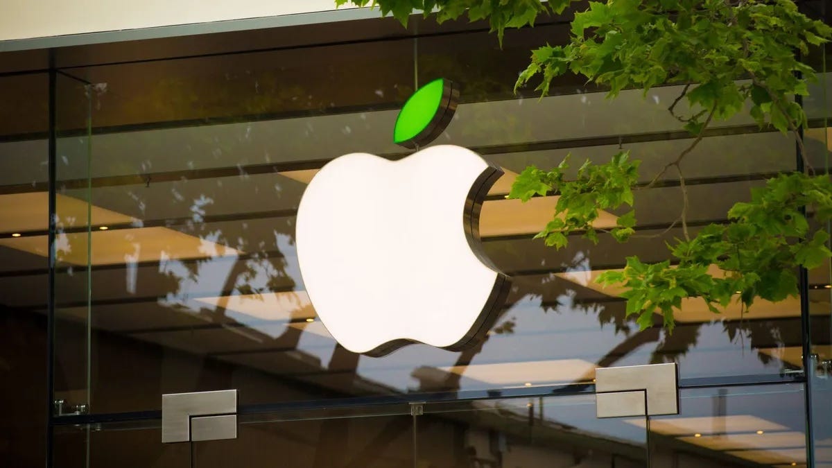 Apple logo on an Apple Store window