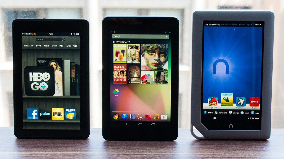 Google is nudging developers to build more tablet-optimized apps for tablets like these: the Nexus 7, the Amazon Kindle Fire and Barnes & Noble Nook Tablet.
