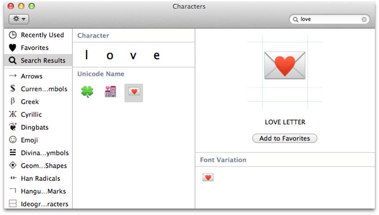 Amorous emoticons in OS X