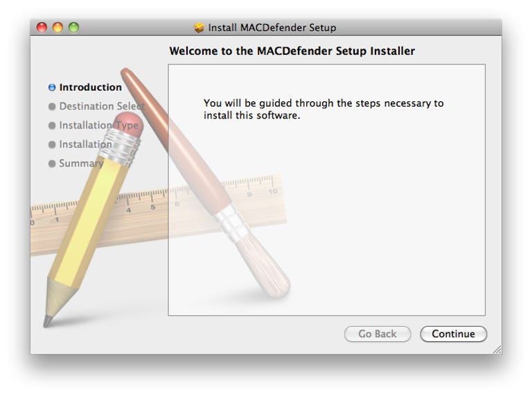 MacDefender malware installer
