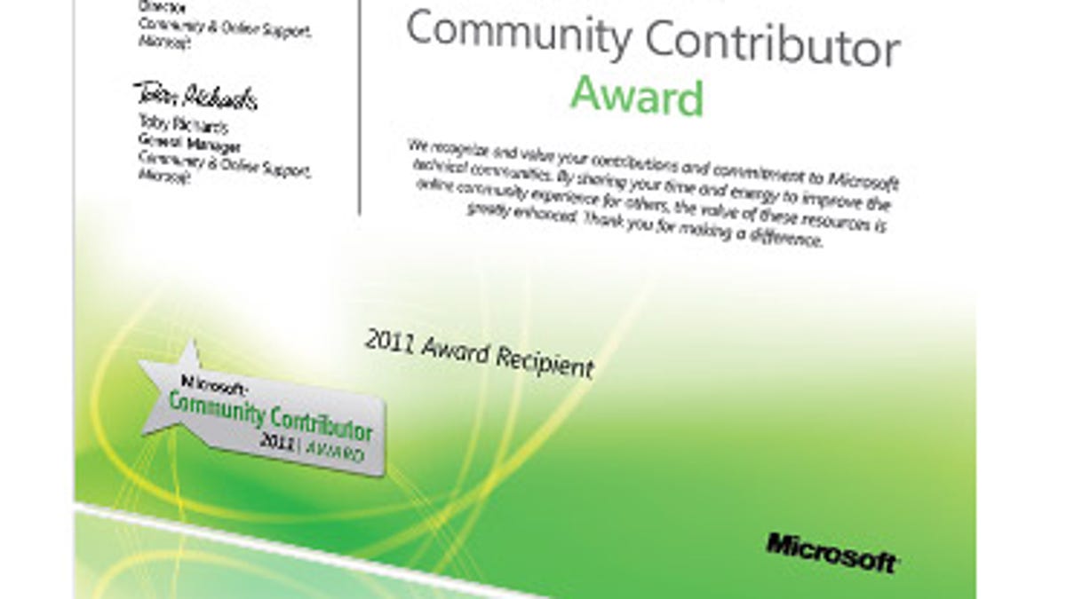 A community contribution award from Microsoft