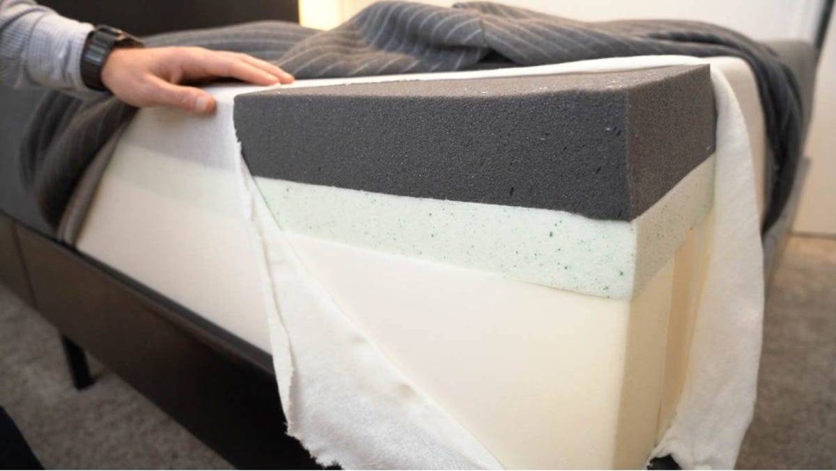 Inside of a Mint mattress with layers of foam