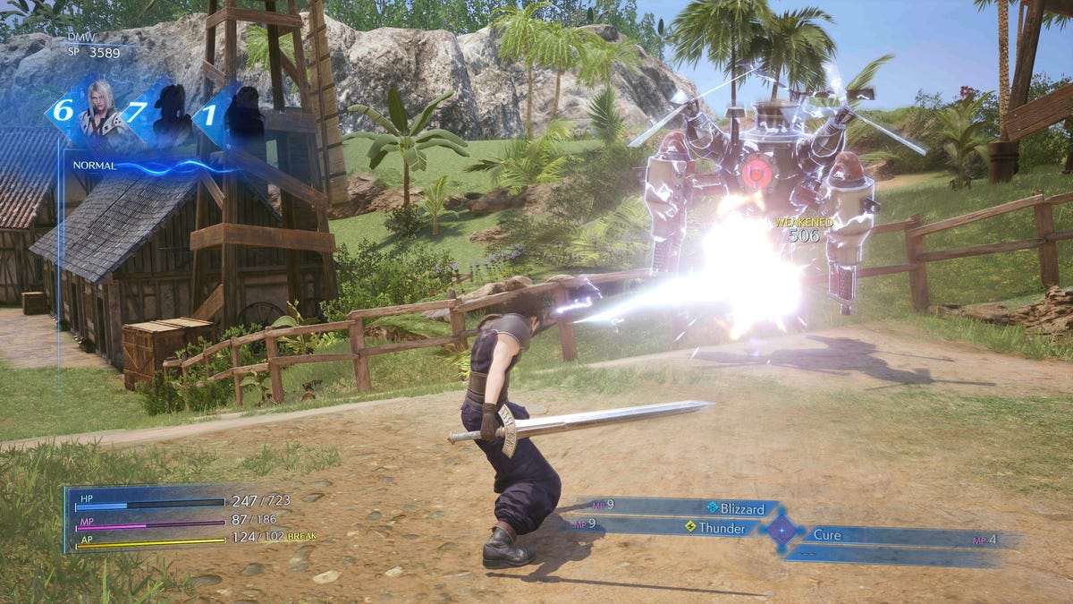 Zack Fair fait exploser un ennemi dans Crisis Core: Final Fantasy VII Reunion.