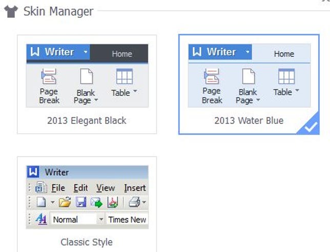 Choose between two Office 2010-style skins or a more old-fashioned interface.