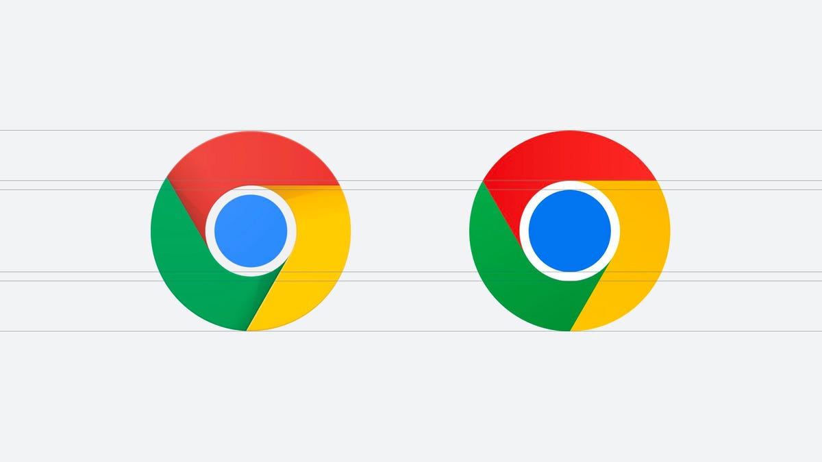 The new Chrome logo, at right, is brighter and has a larger interior blue circle.