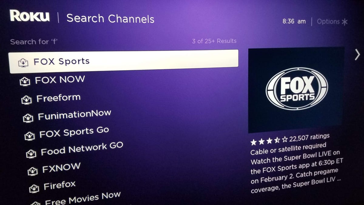 what channel is the super bowl on roku live tv