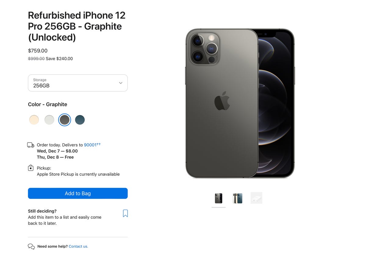 iPhone 12 Pro réparé sur le site Web d'Apple