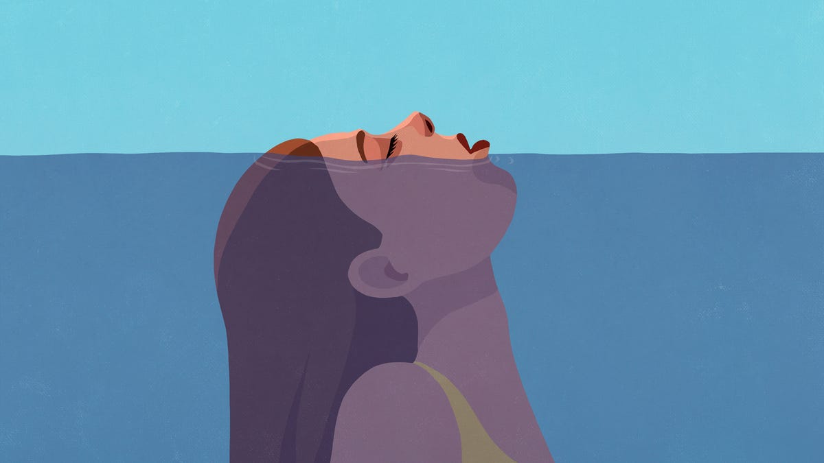 Illustrated woman with head above water