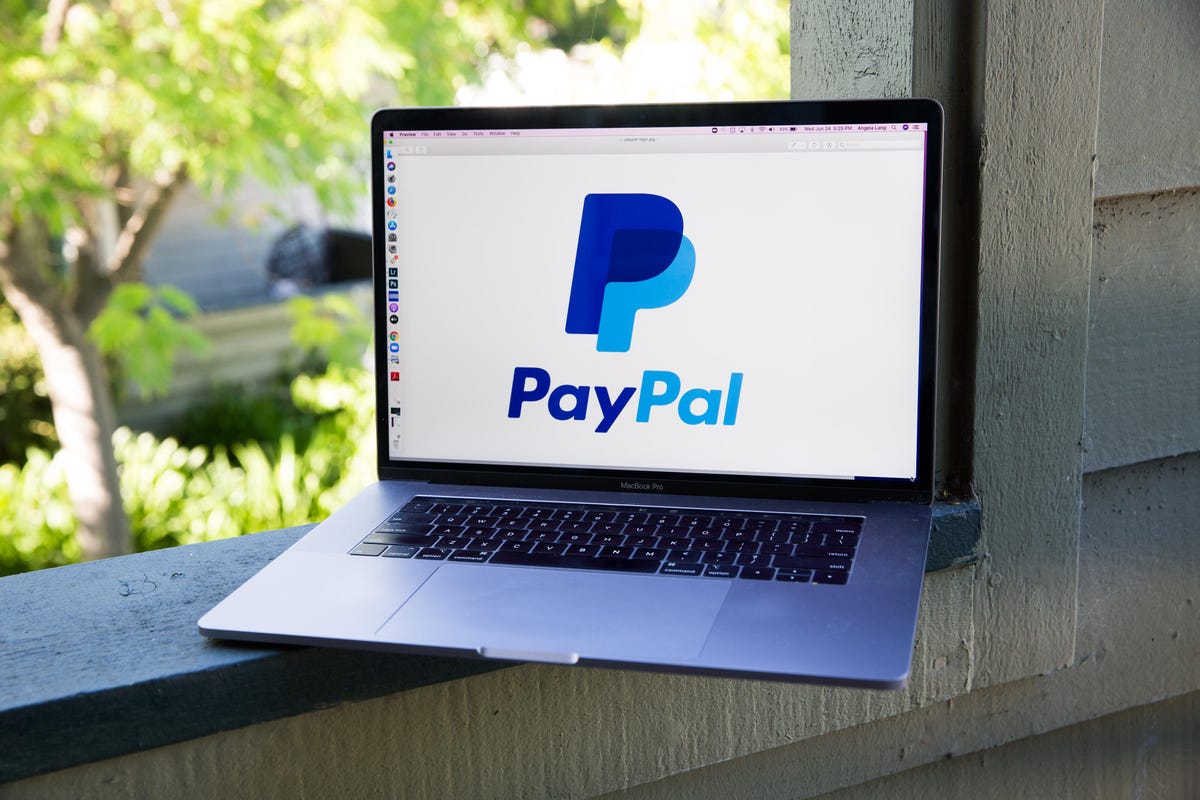 PayPal logo on a laptop