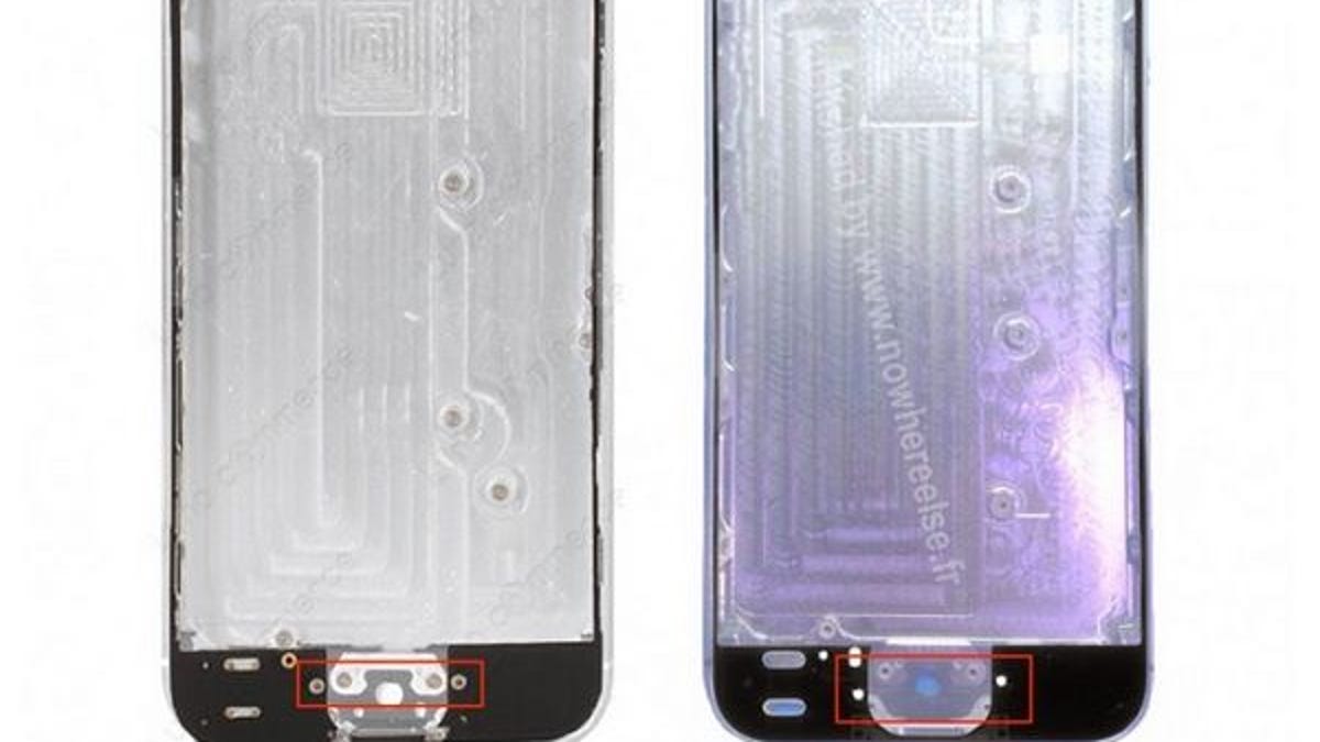 Subtle changes between the iPhone 5 (left) and purported iPhone 5S suggest the presence presence -- or at least option -- of a fingerprint scanner.