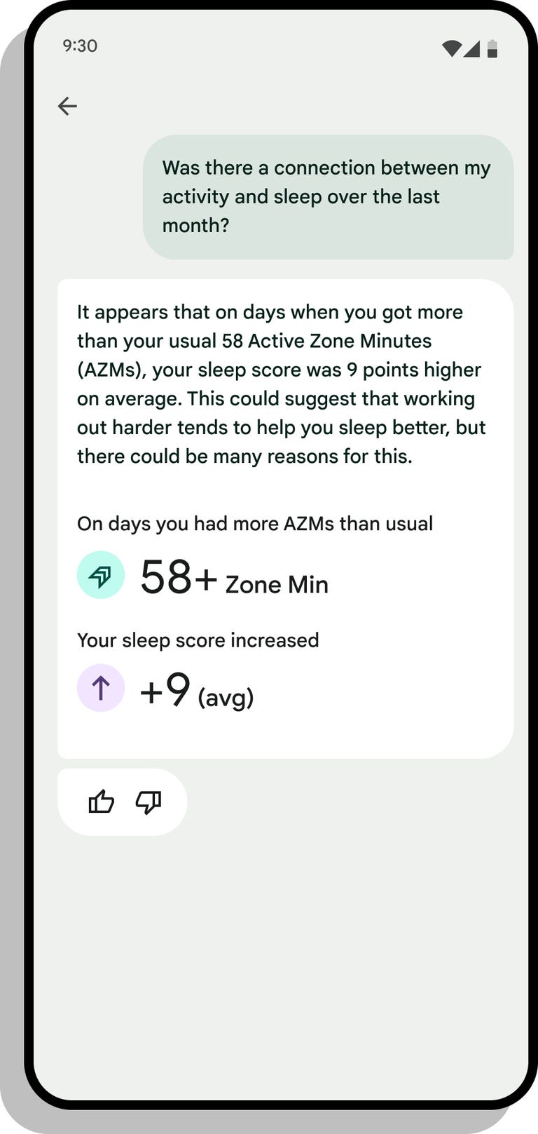 A rendering of a phone with the Fitbit app on screen