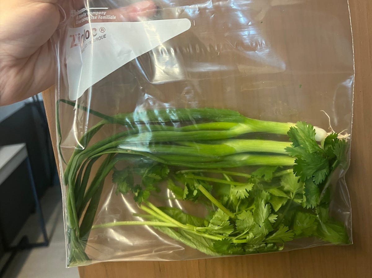 plastic bag of herbs