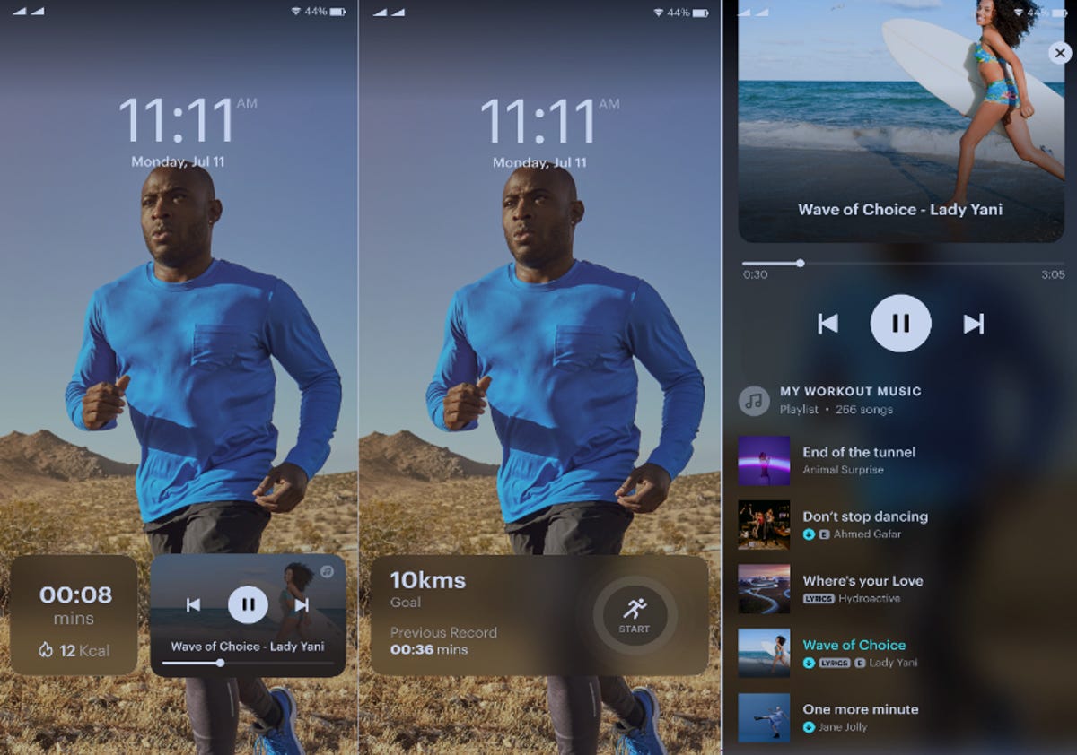 A screenshot showing the fitness-themed lock screen from Glance