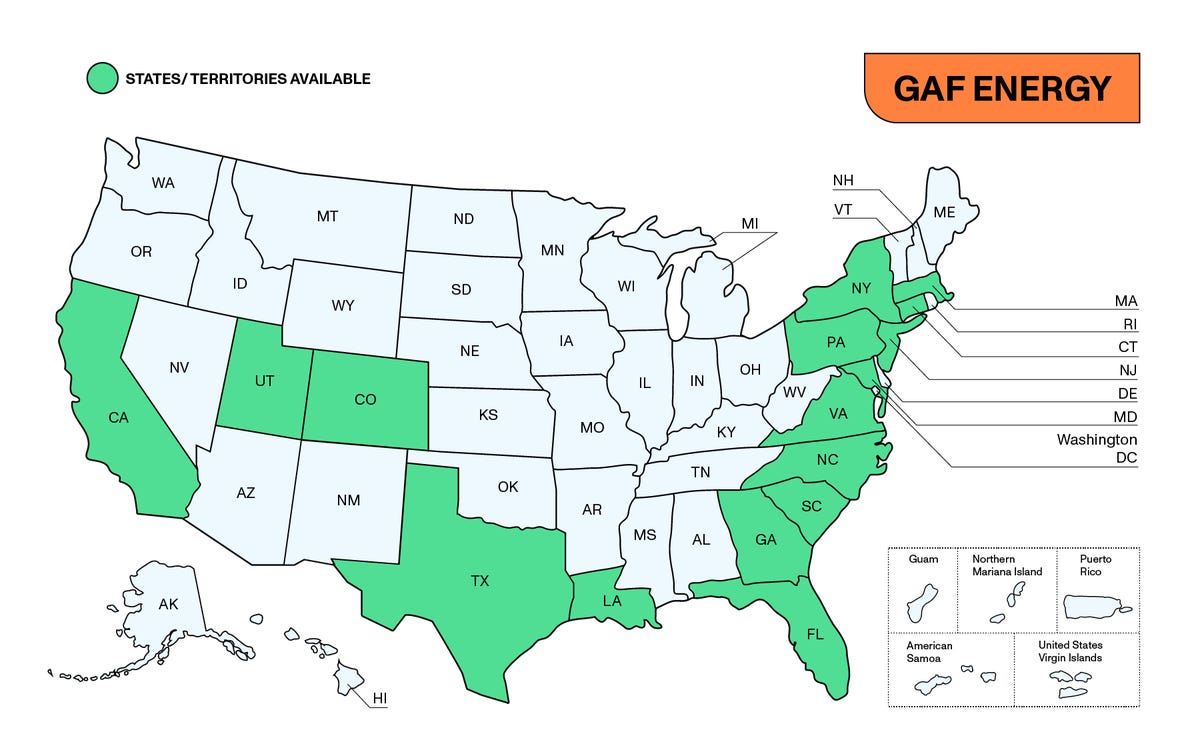 A map of states where GAF Energy operates.