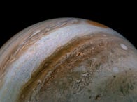 <p>This color-enhanced image shows a NASA Juno view of Jupiter in late 2020.</p>