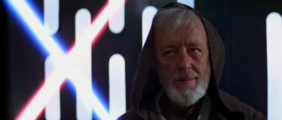 Alec Guinness as Kenobi in the original Star Wars film