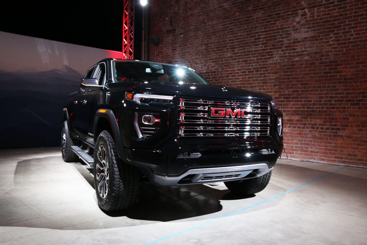 2023 GMC Canyon Denali chrome grille shown at a private preview