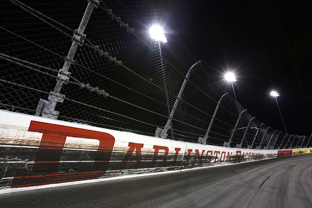 NASCAR sidewall with lights at night