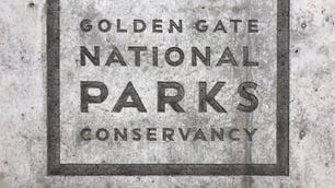 Rich detail seen in the concrete of the Golden Gate National Parks Conservancy sign at Point Lobos.