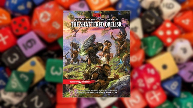 The Shattered Obelisk book cover on a blurry dice background