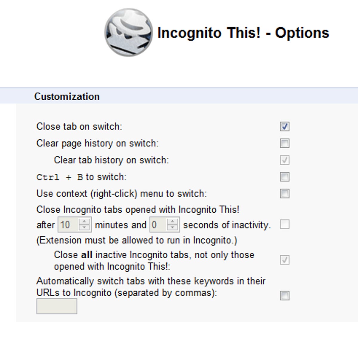 Options for Incognito This!