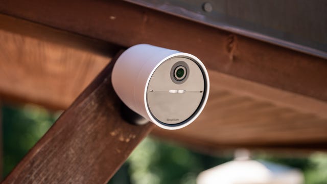 SimpliSafe camera mounted outdoors.