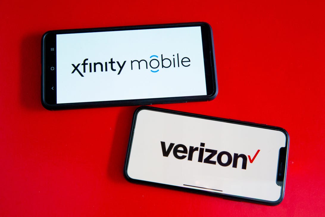xfinity mobile and verizon logos on phones