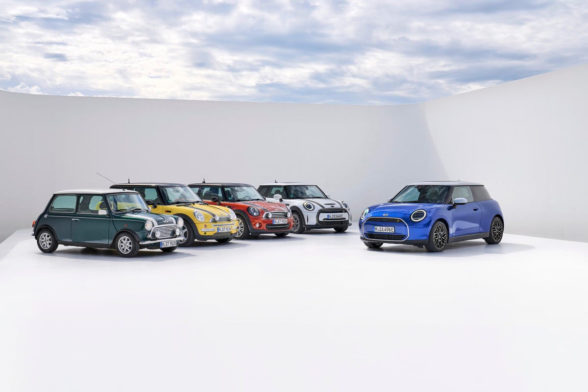 All five generations of Mini Cooper hatchback