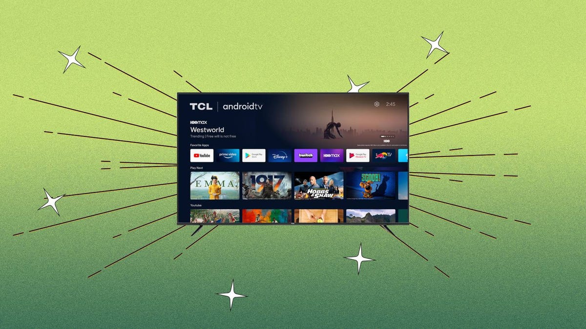 A TCL 4-Series 4K TV is displayed against a green background.