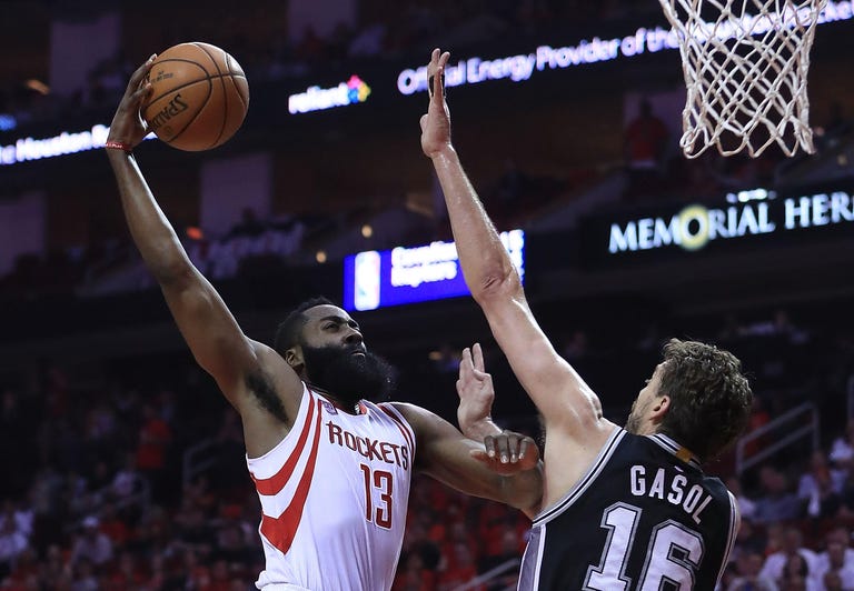 Will NBA fans watch Rockets star James Harden, left, dunk in virtual reality? 