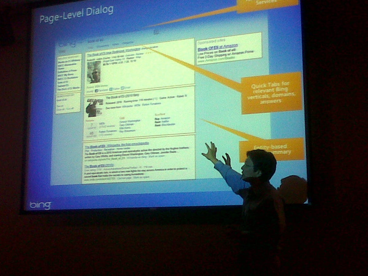 Harry Shum shows how Bing is trying to do a better job of sorting results.